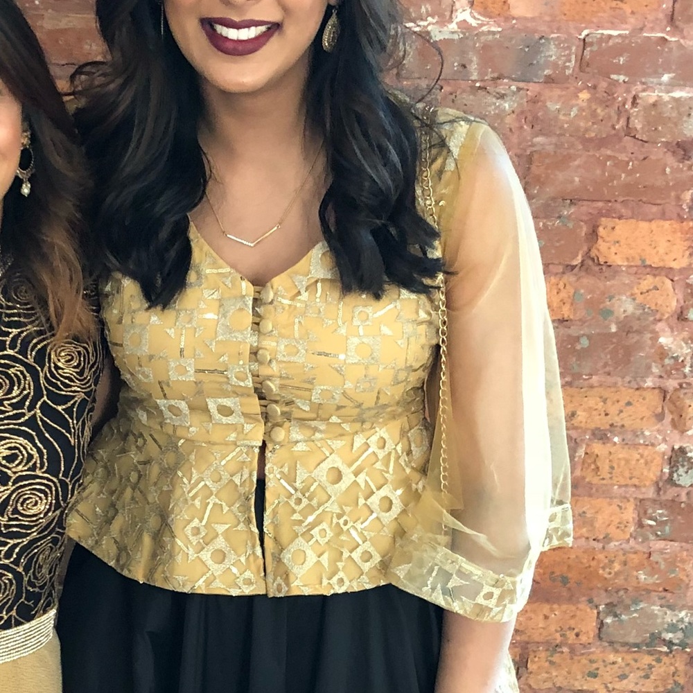 Gold Indian Peplum top with bell sleeves